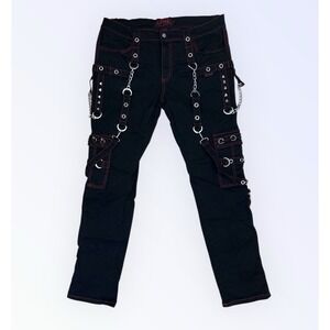 Tripp NYC Y2K Gothic Pants Black Dark Red Chains Size 36